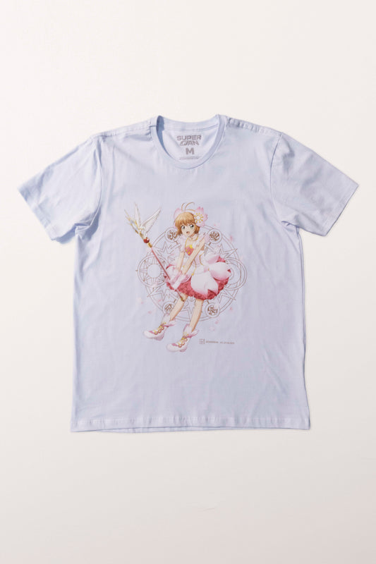 Camiseta Branca Cardcaptor Sakura Traje de Batalha Sakura "Flores"