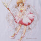 Camiseta Branca Cardcaptor Sakura Traje de Batalha Sakura "Flores"