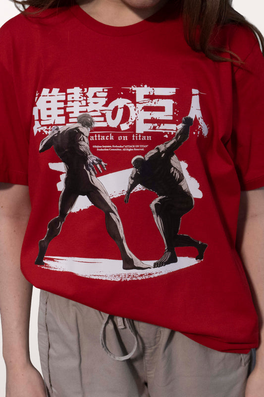 Camiseta Vermelha Attack on Titan Duelo de Titãs