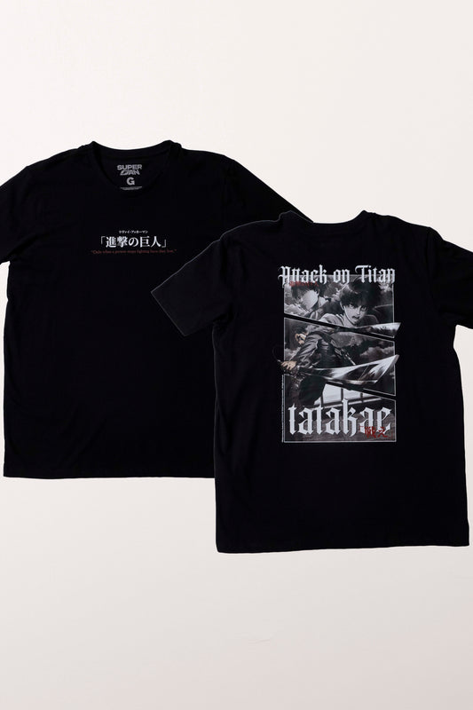 Camiseta Preta Attack on Titan Levi Tatakae