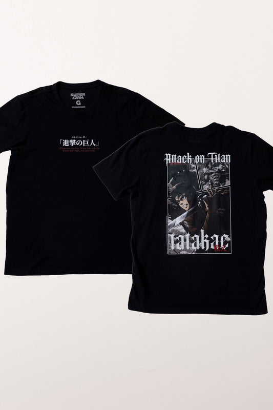 Camiseta Preta Attack on Titan Eren Tatakae