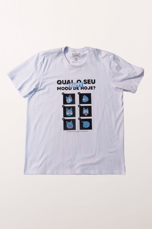 Camiseta Branca FAIRY TAIL Happy "Mood do Dia"