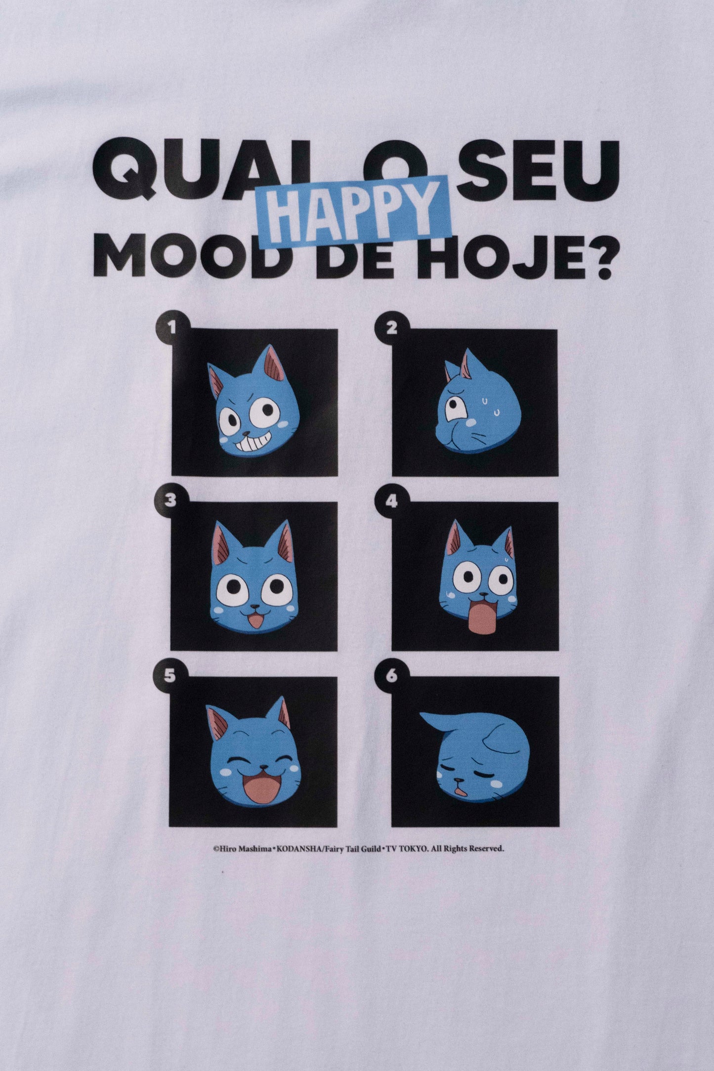 Camiseta Branca FAIRY TAIL Happy "Mood do Dia"