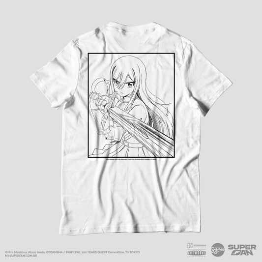 Camiseta Branca FAIRY TAIL 100 YEARS QUEST Erza "Line Art"