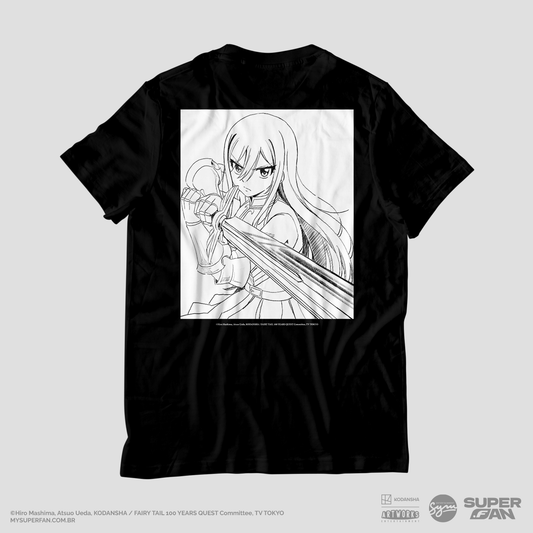Camiseta Preta FAIRY TAIL 100 YEARS QUEST Erza "Line Art"