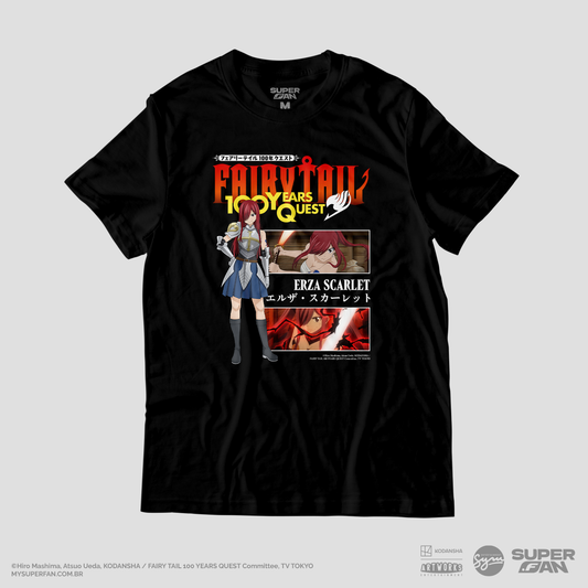 Camiseta Preta FAIRY TAIL 100 YEARS QUEST Erza "Momentos Marcantes"