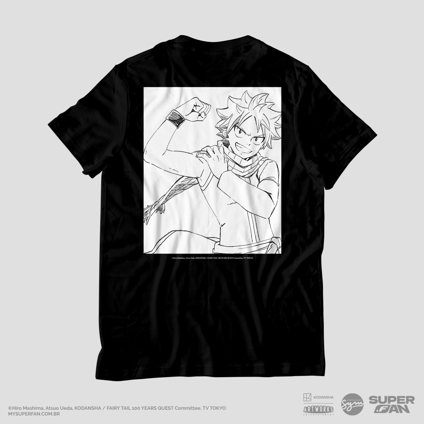 Camiseta Preta FAIRY TAIL 100 YEARS QUEST Natsu "Line Art"