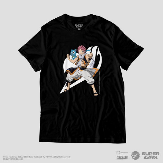 Camiseta Preta FAIRY TAIL Natsu & Happy "Ilha Tenrou"